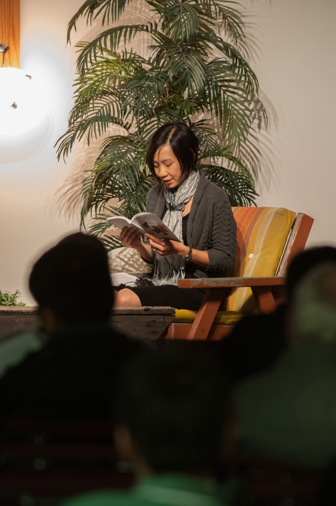 Chantal Chen doing a reading.