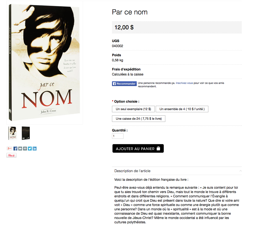 Par ce nom Product Page for Par Ce Nom in French